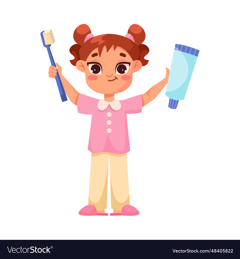 Little girl brushing her teeth with toothbrush Vector Image