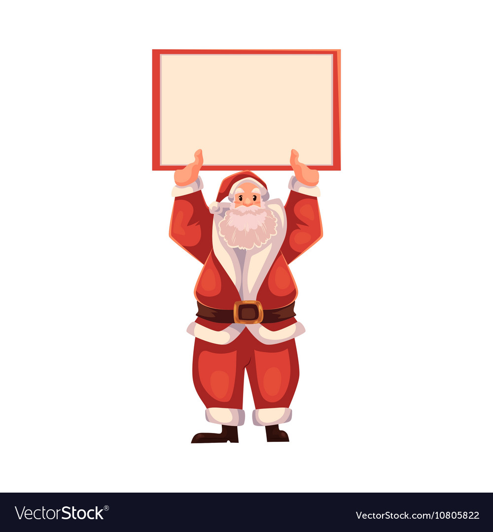 Santa claus holding a blank board