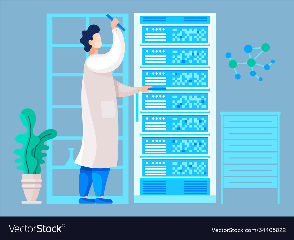 Scientist checking results test in laboratory vector image Scientist checking results test in laboratory