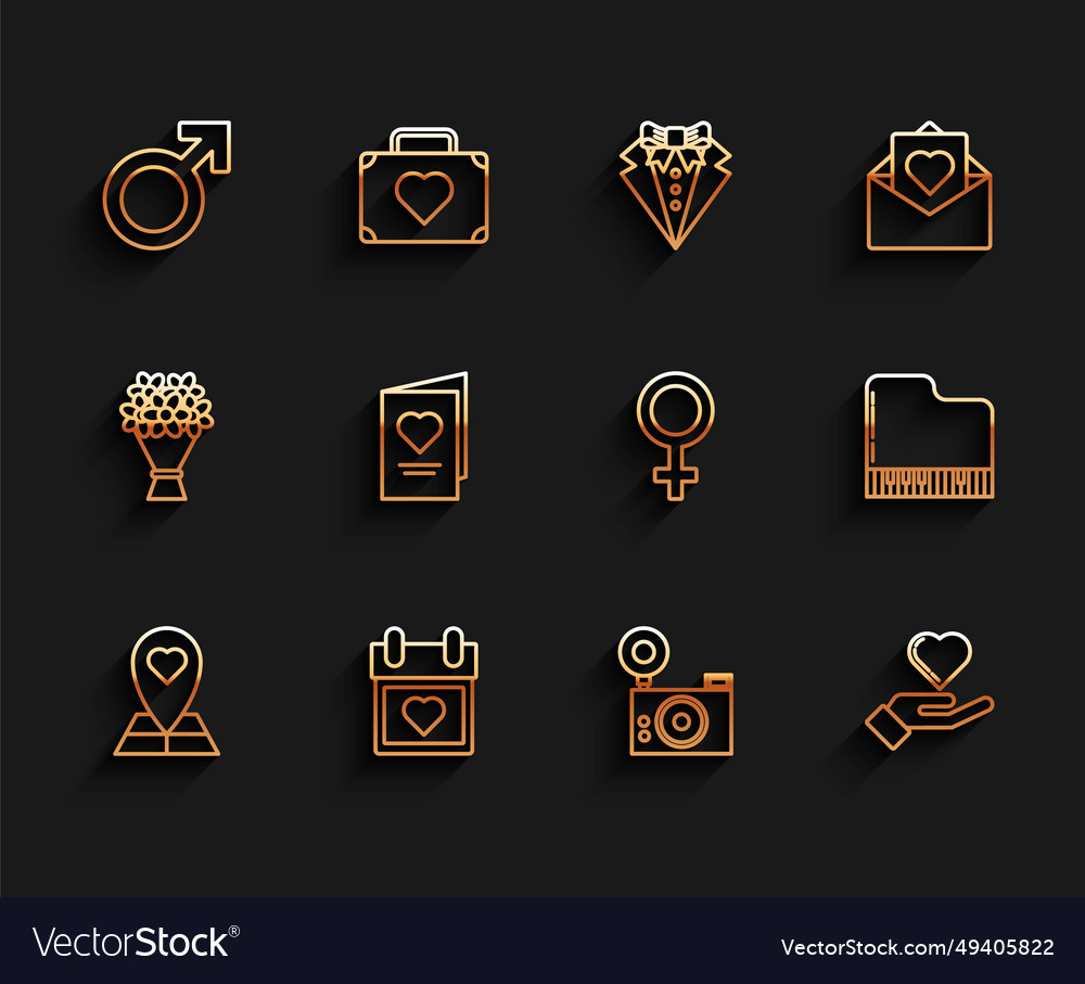 Set line map pointer with heart calendar male Vector Image Set line map pointer with heart calendar male