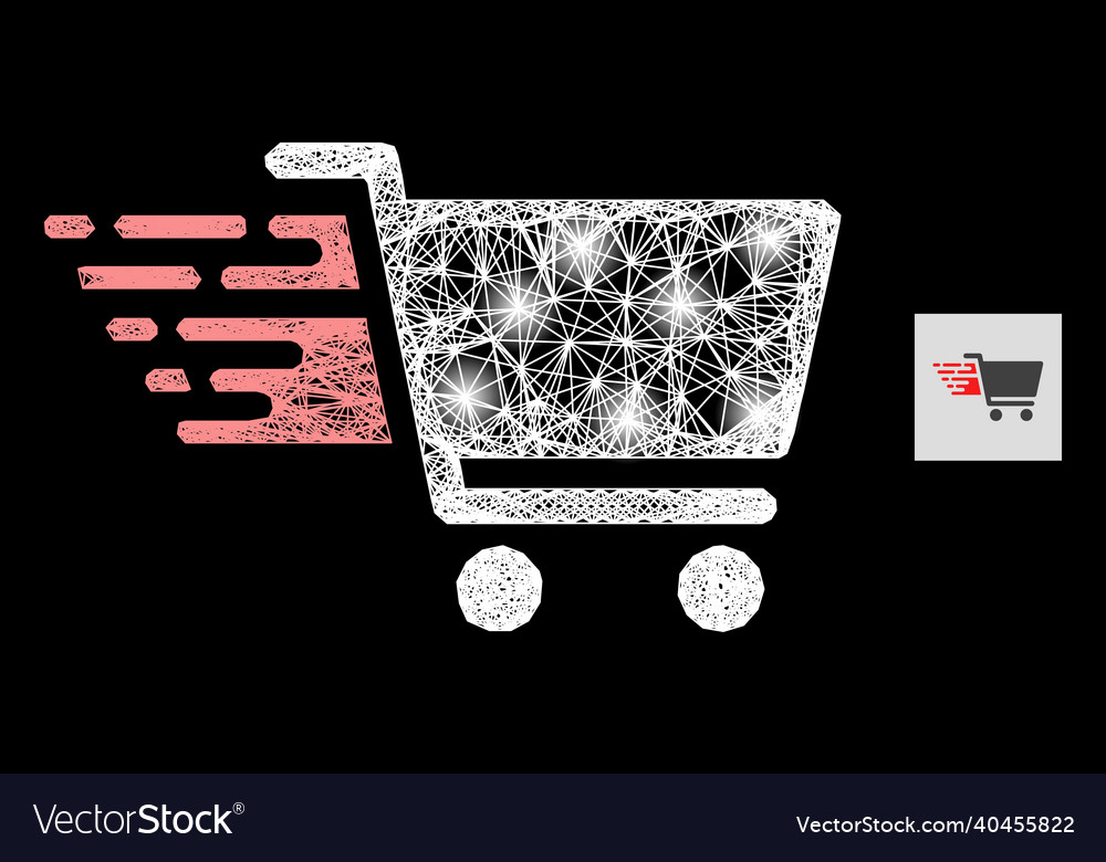 Shiny net mesh shopping cart with lightspots vector image Shiny net mesh shopping cart with lightspots