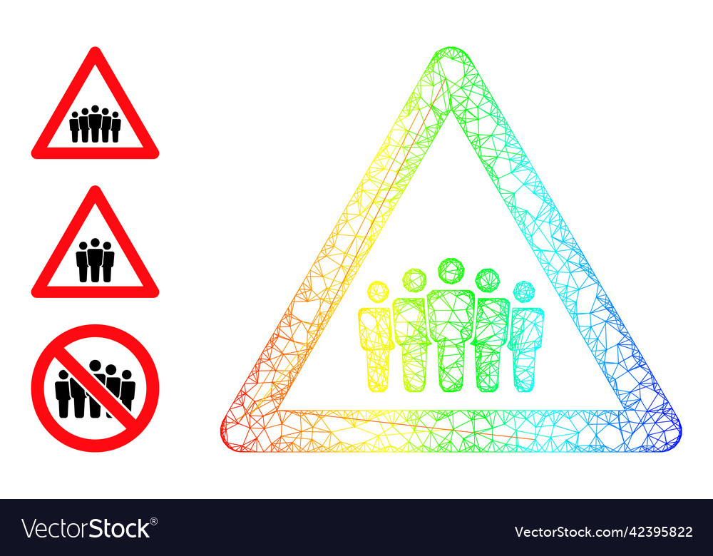 Spectrum gradient linear mesh crowd warning icon vector image Spectrum gradient linear mesh crowd warning icon