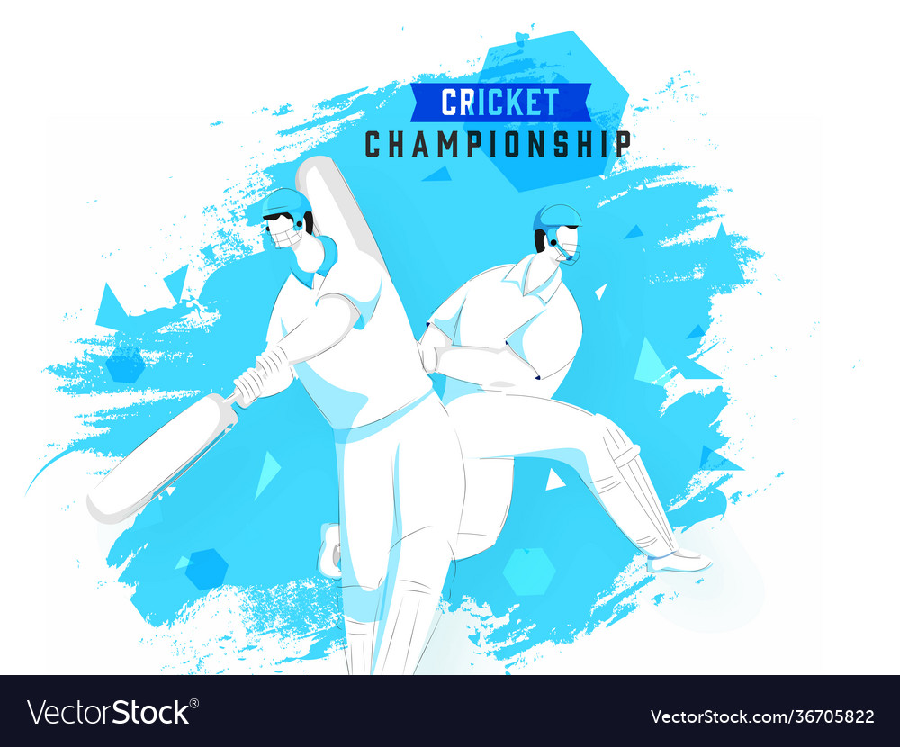 Two batsman character in playing pose on white