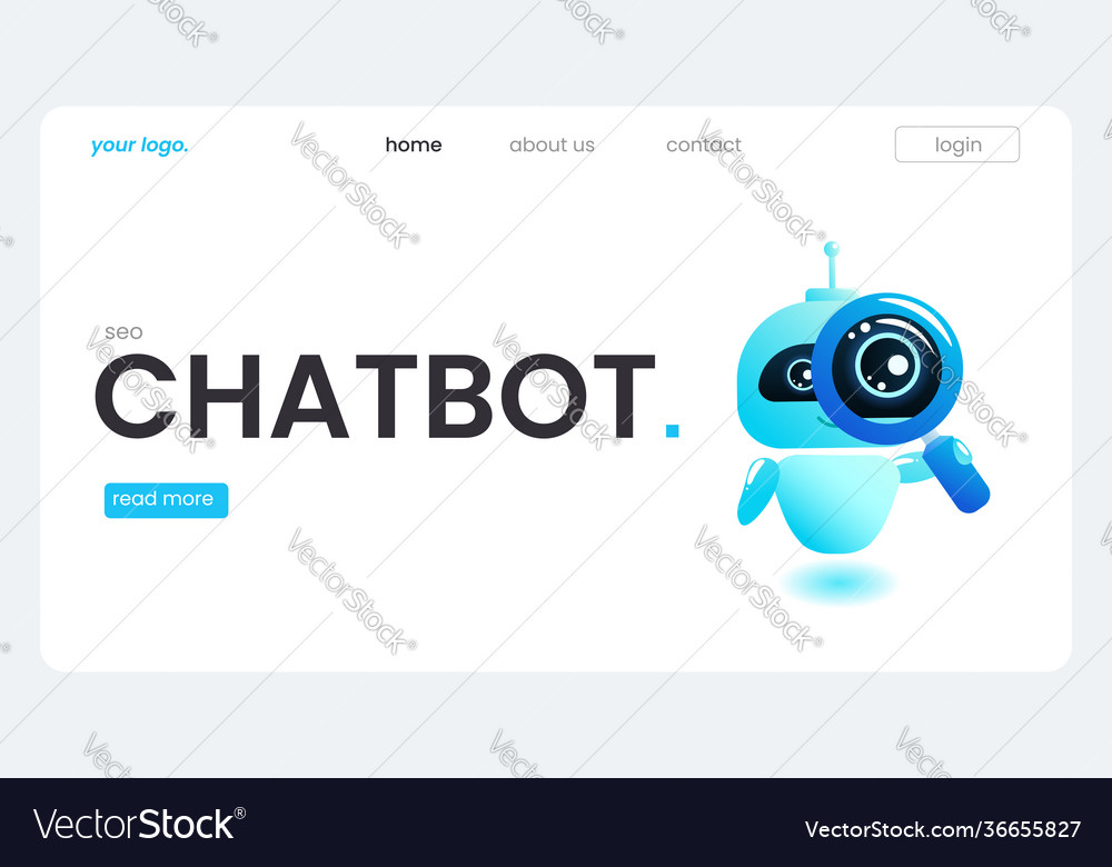 An online assistant bot on a landing page template vector image An online assistant bot on a landing page template