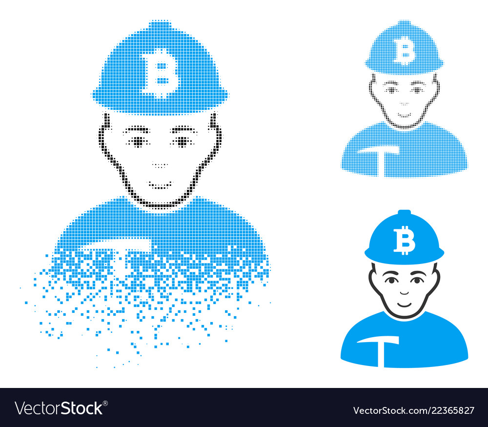 Dissolving pixel halftone bitcoin miner icon vector image Dissolving pixel halftone bitcoin miner icon
