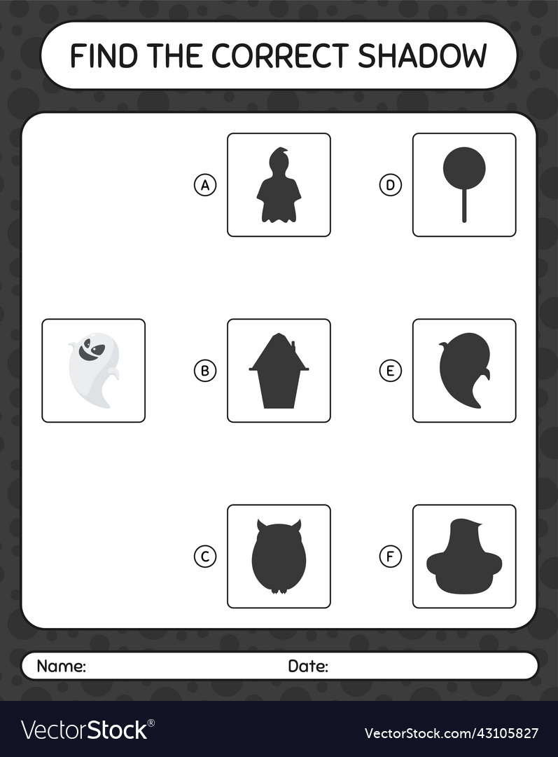 Find the correct shadows game with ghost vector image Find the correct shadows game with ghost