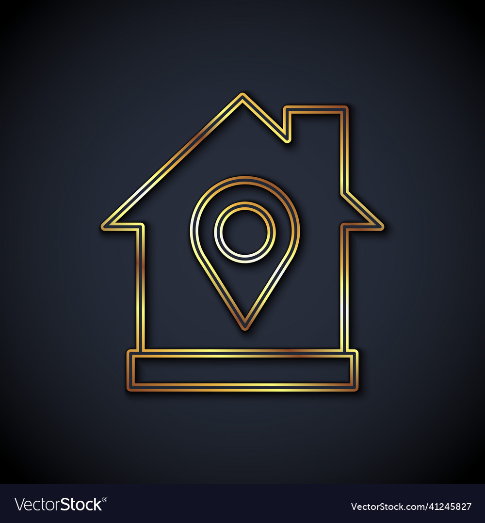 Gold line map pointer with house icon isolated vector image Gold line map pointer with house icon isolated