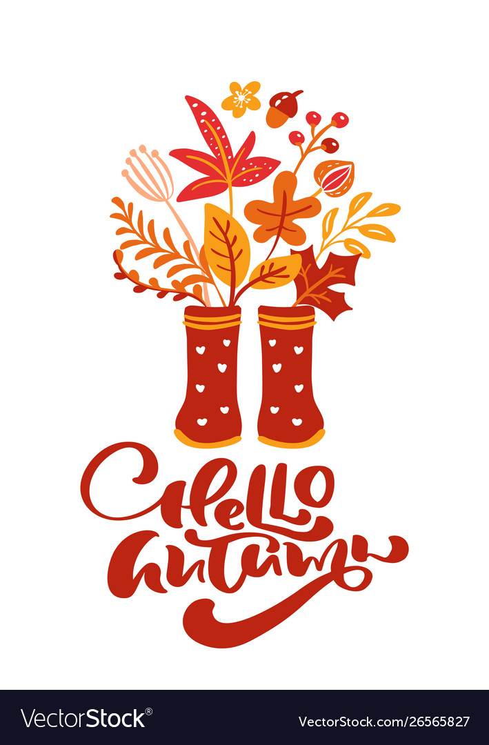 Greeting card with text hello autumn and red Vector Image Greeting card with text hello autumn and red