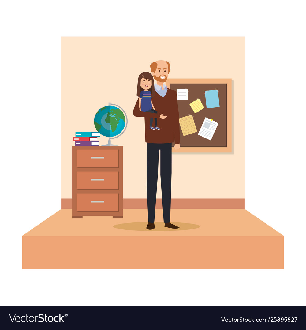 männlicher Lehrer und kleines Mädchen im Klassenzimmer vector image männlicher Lehrer und kleines Mädchen im Klassenzimmer