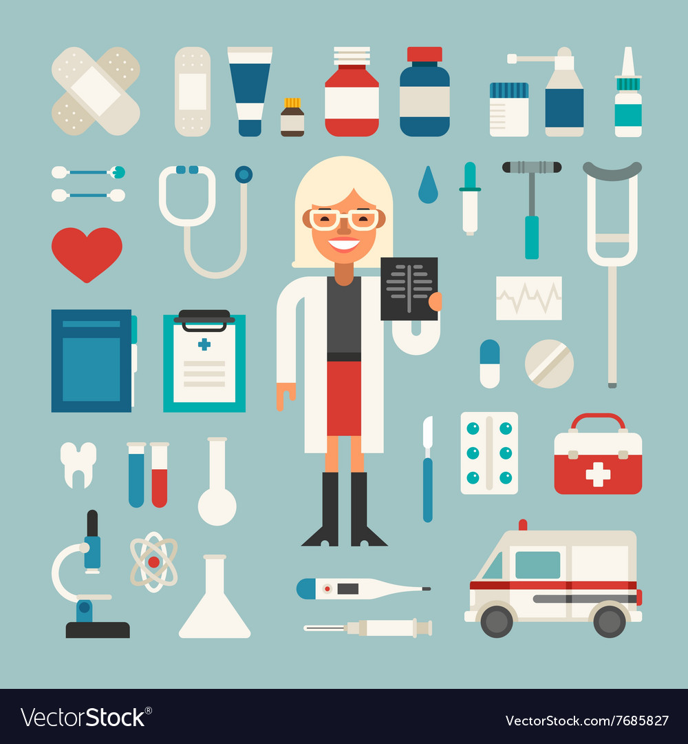 Set of icons and in flat design style profession