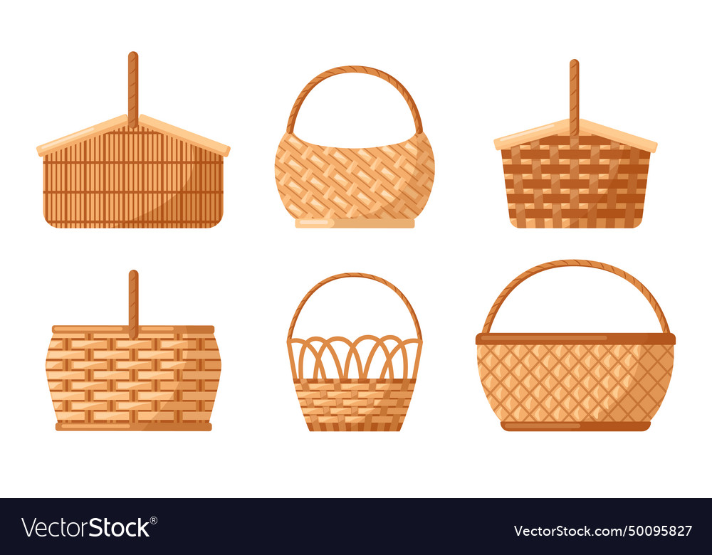 Wicker baskets set picnic empty design container Vector Image