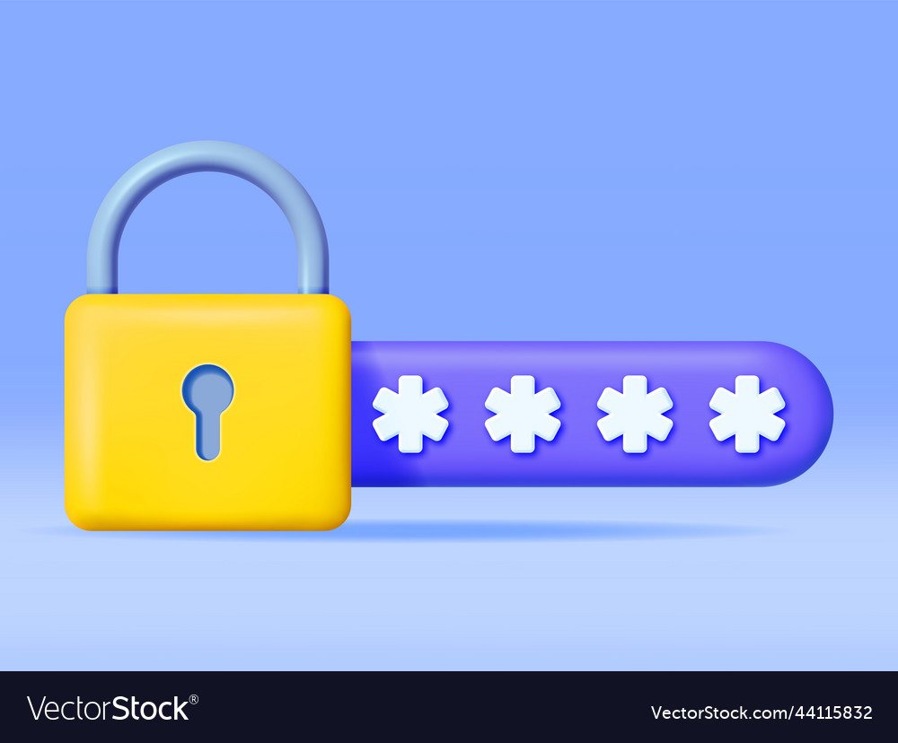 3d password field with padlock isolated vector image 3d password field with padlock isolated