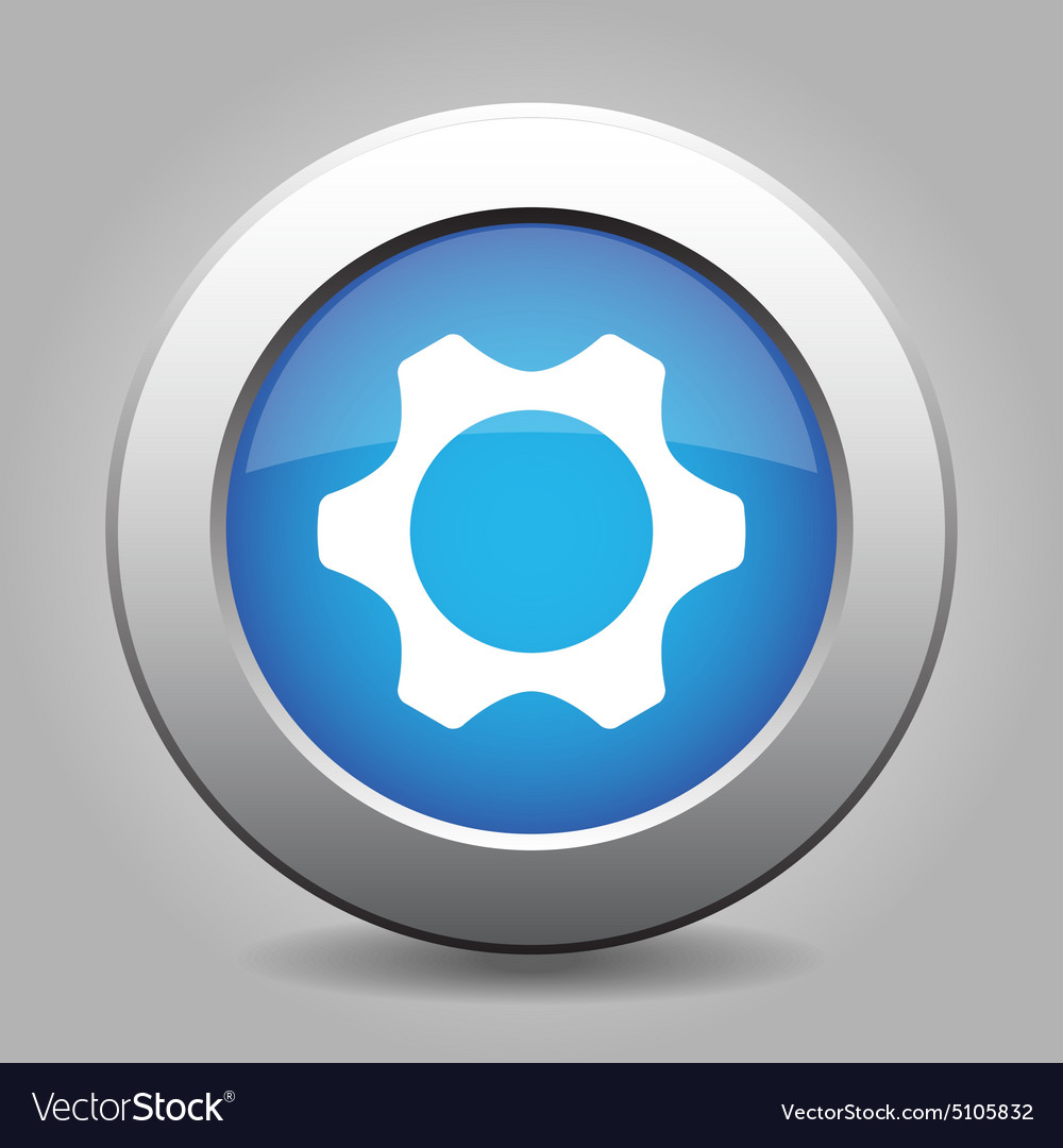 Blue metal button with cogwheel Royalty Free Vector Image