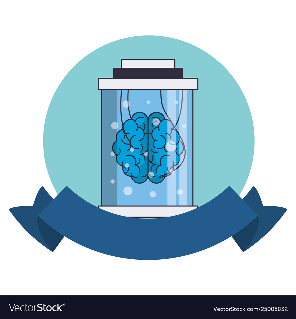 Brain inside flask round emblem
