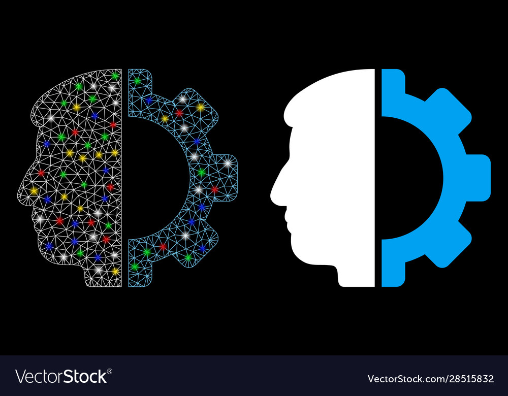 Bright mesh network android head icon with flash Vector Image Bright mesh network android head icon with flash