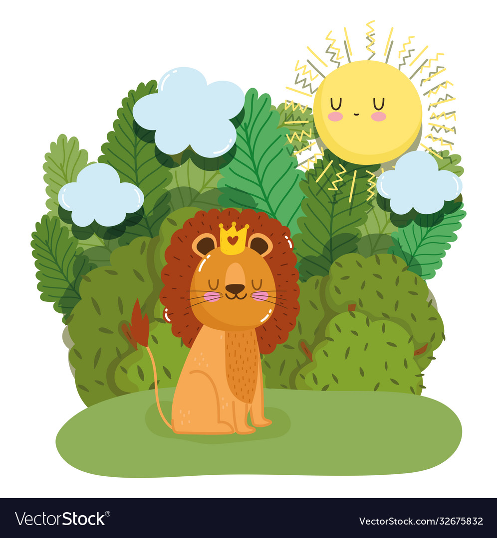 Cute king lion with crown animal grass forest Vector Image Cute king lion with crown animal grass forest Vector Image