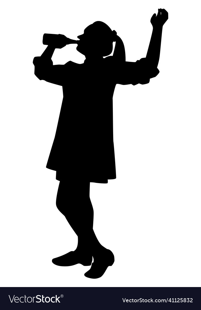 Drunk woman with beer glass in hand silhouette