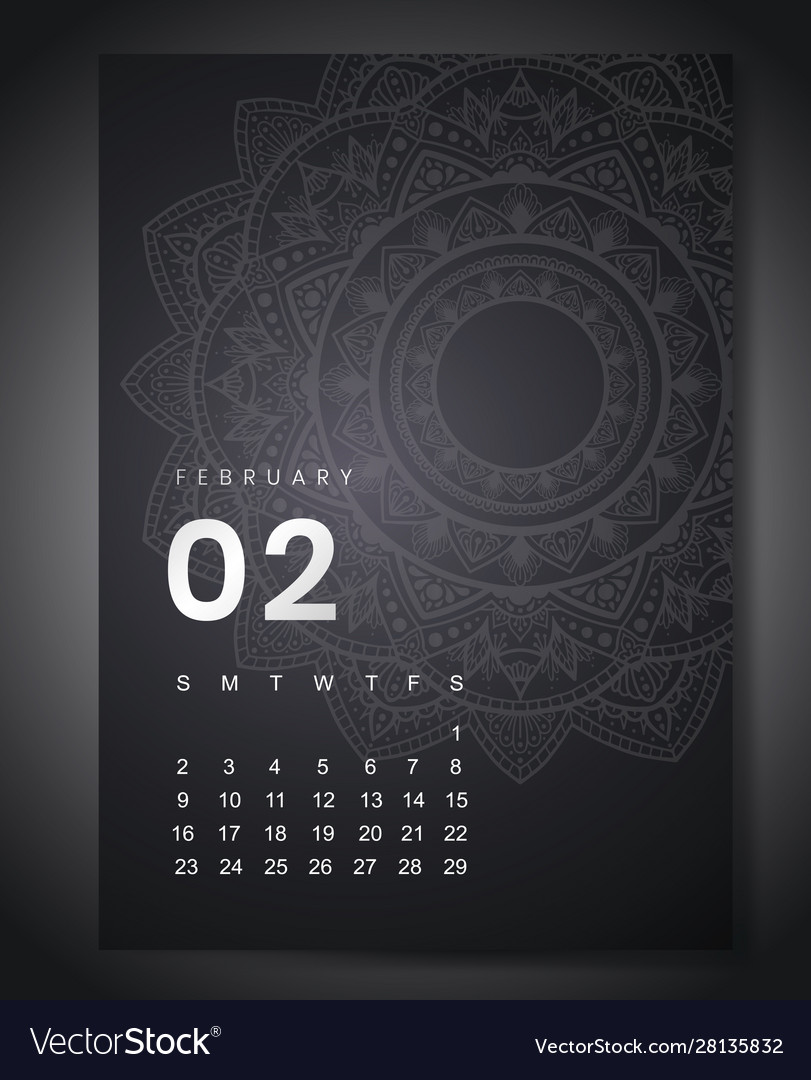 Monatskalender Februar 2020 mit mandala design vector image Monatskalender Februar 2020 mit mandala design