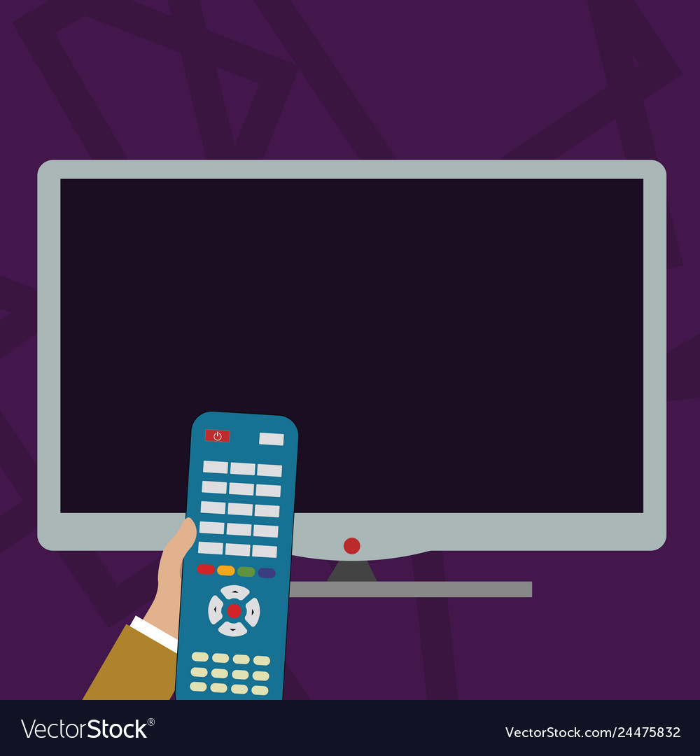 Hand holding computer remote control infront vector image Hand holding computer remote control infront