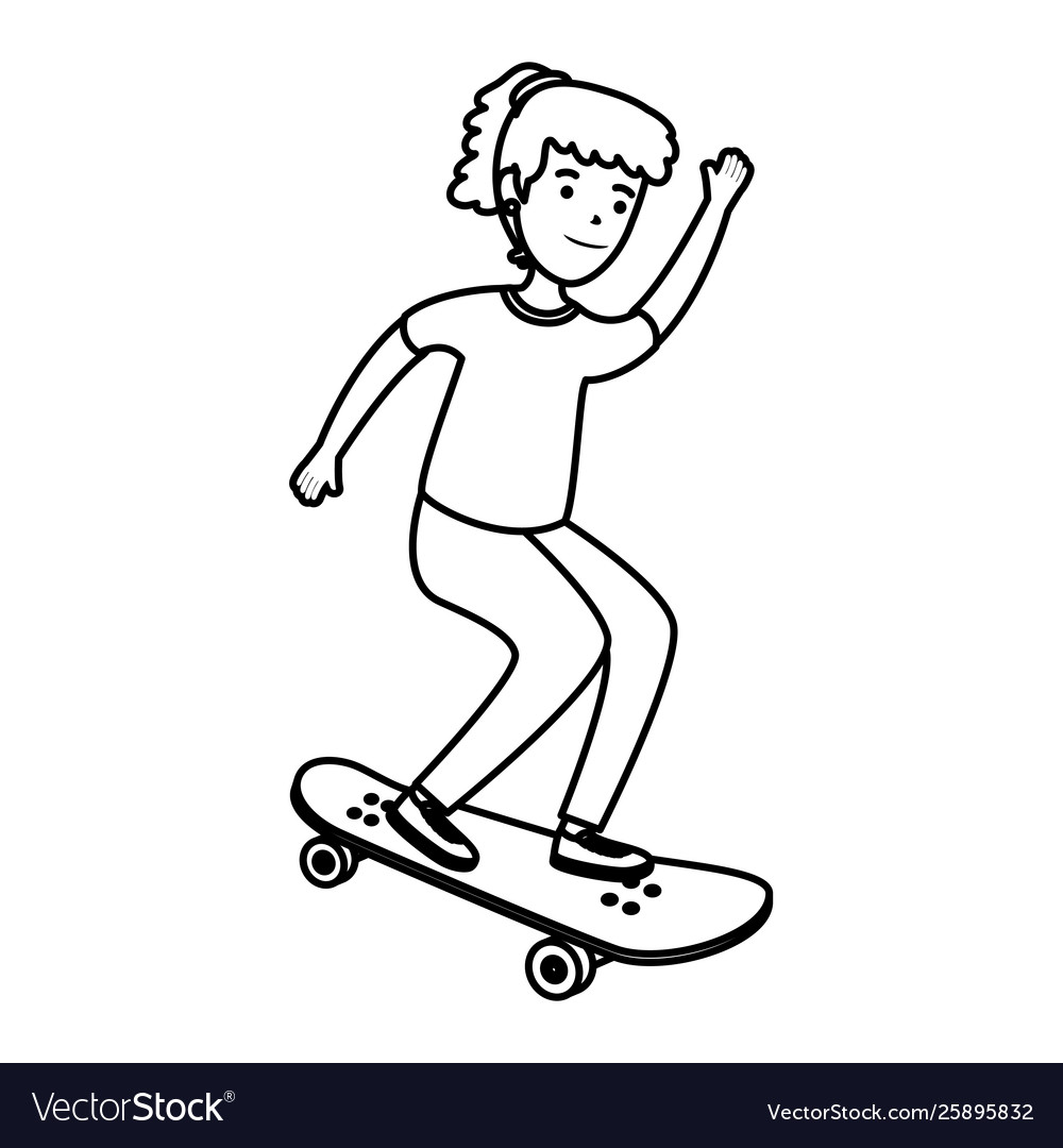 Happy Young Girl In Skateboard Royalty Free Vector Image