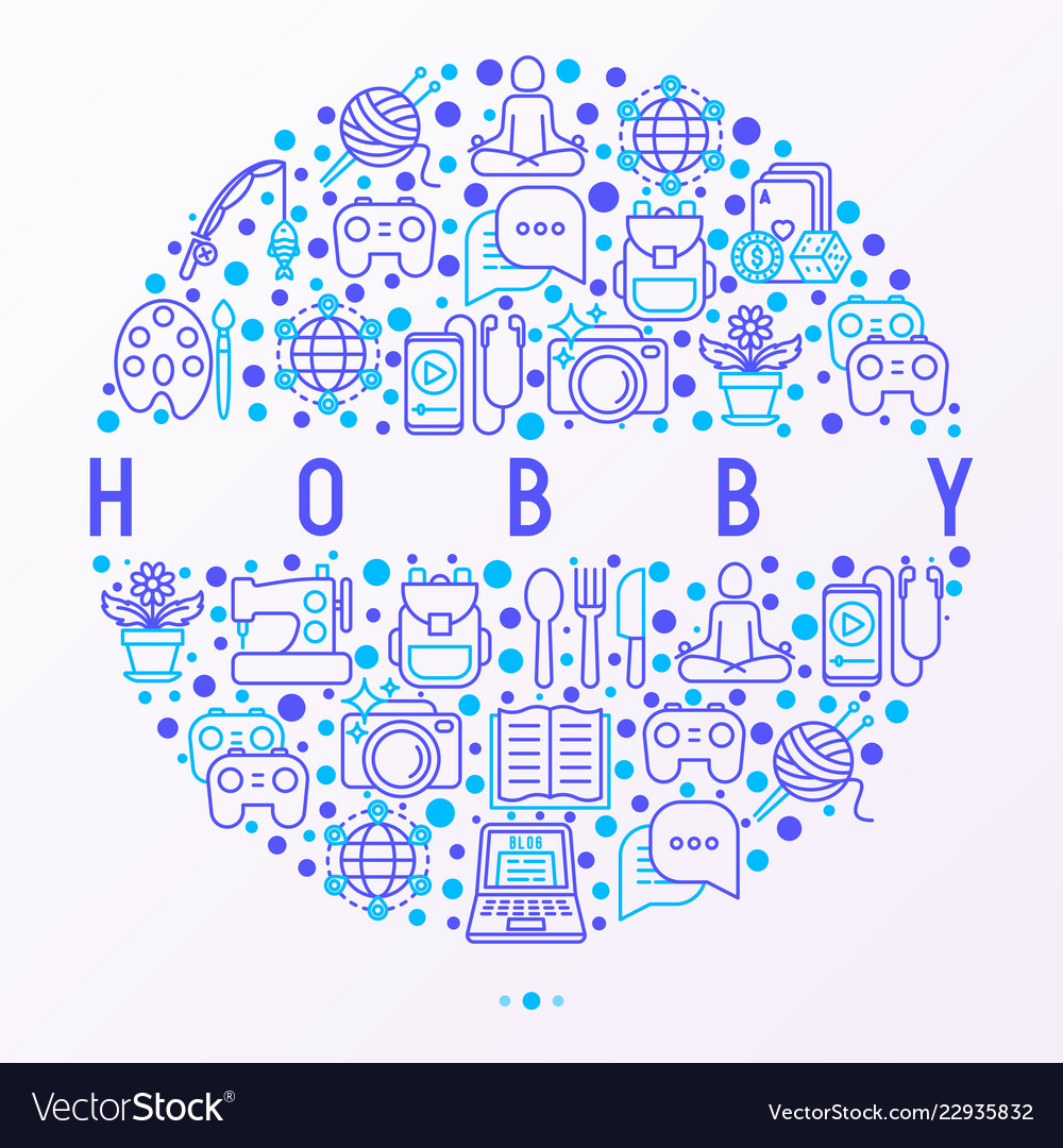 Hobby concept in circle with thin line icons Vector Image Hobby concept in circle with thin line icons