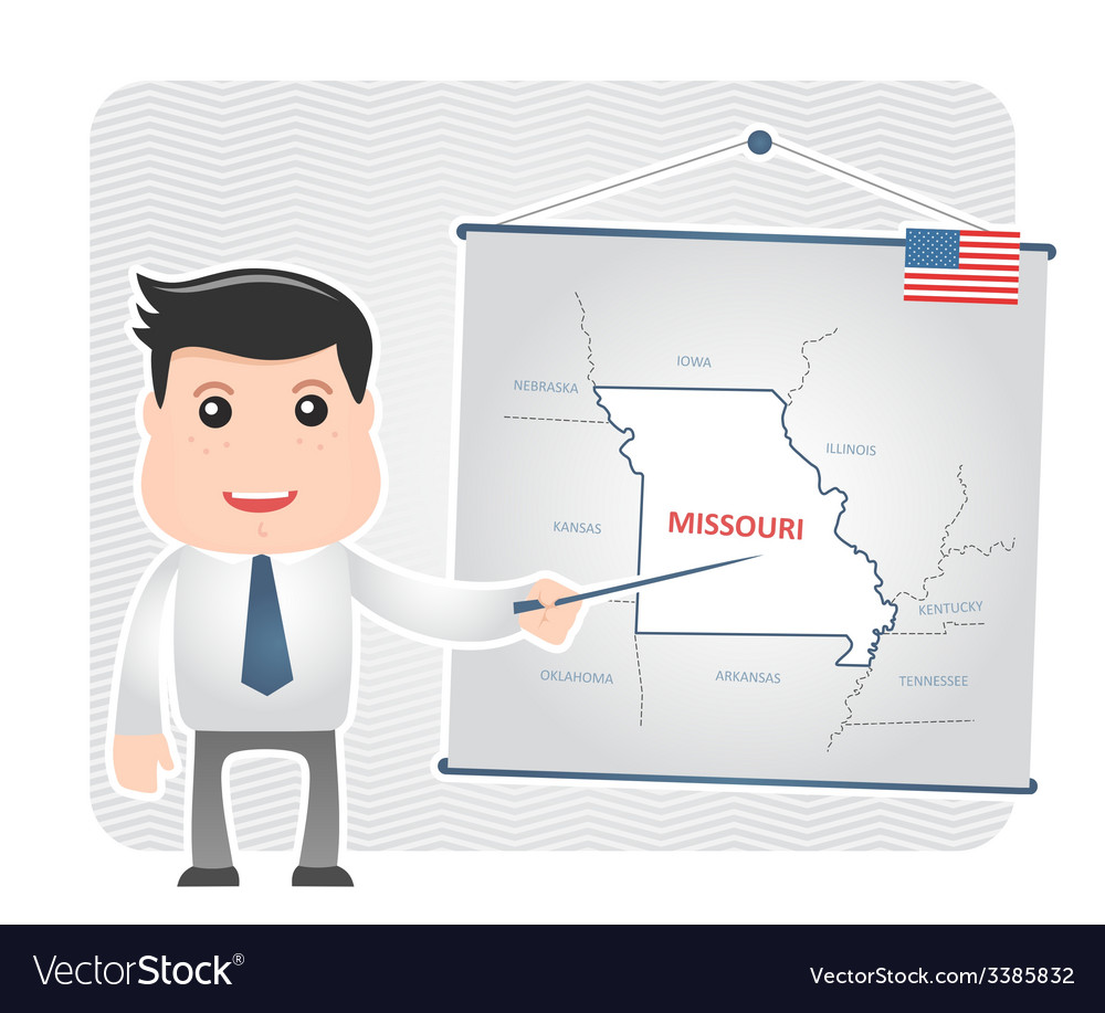 Man with a pointer points to map of missouri