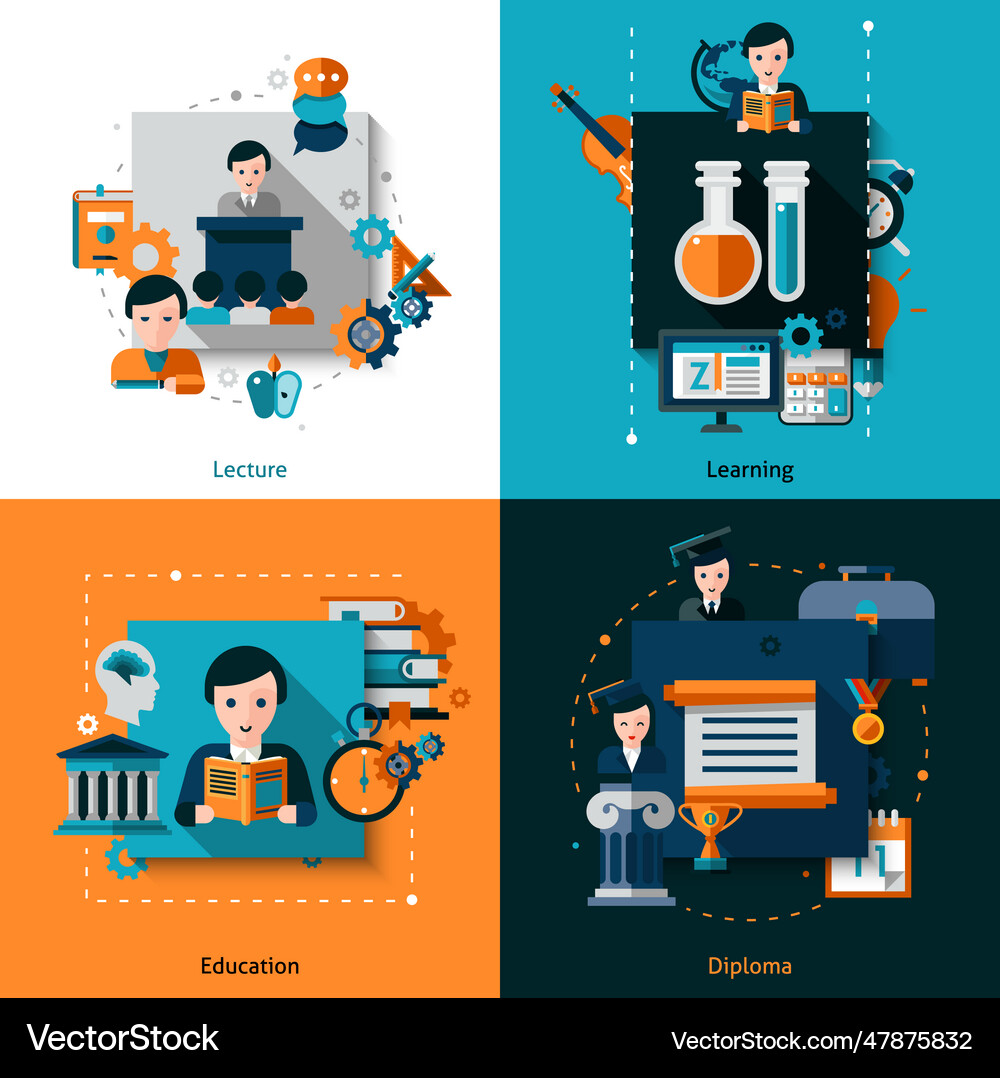 University flat set flat set Royalty Free Vector Image