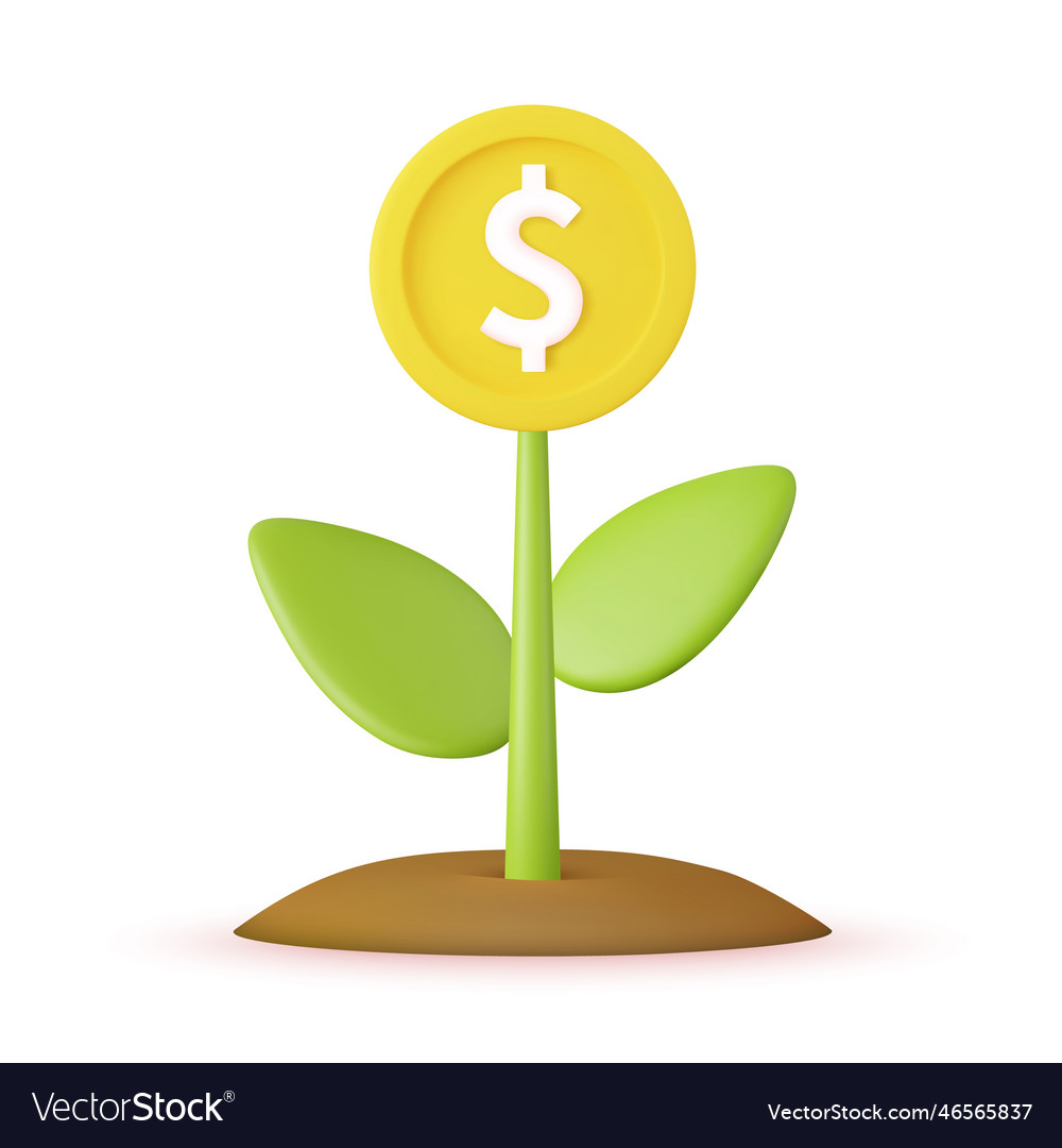 3d money tree plant with coin dollar