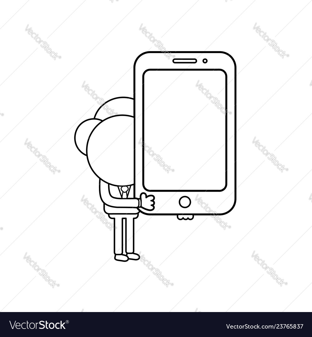 Businessman character holding smartphone black