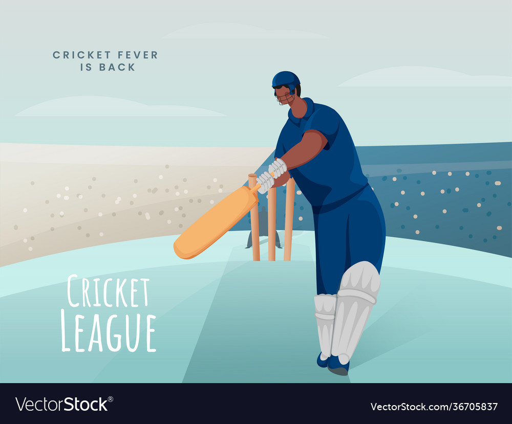 Cartoon batsman player in action pose on abstract vector image Cartoon batsman player in action pose on abstract