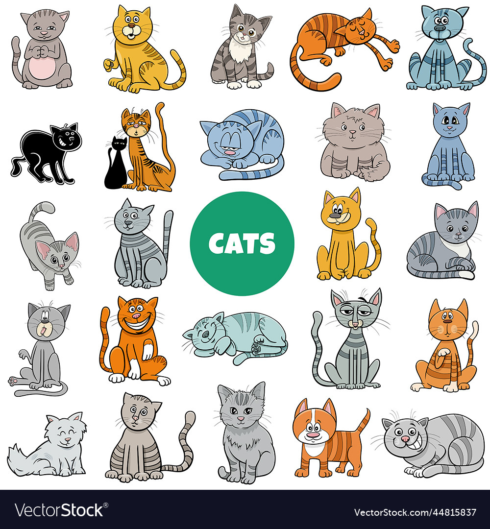 Cartoon cats and kittens characters big set Vector Image