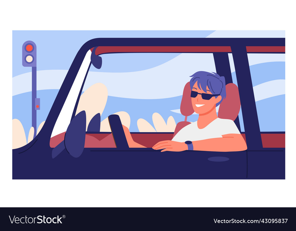 Cool happy man driving his car Royalty Free Vector Image