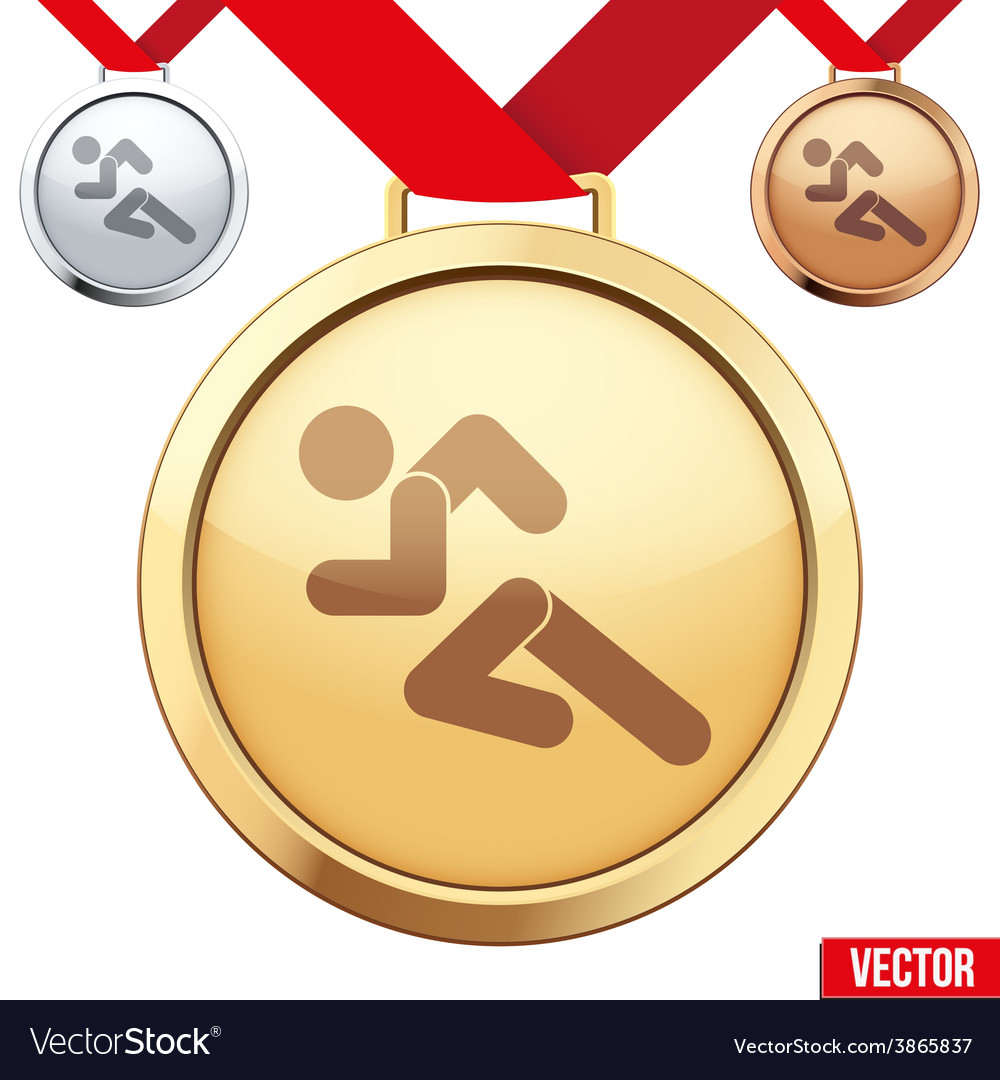 Gold medal with the symbol of running people Vector Image