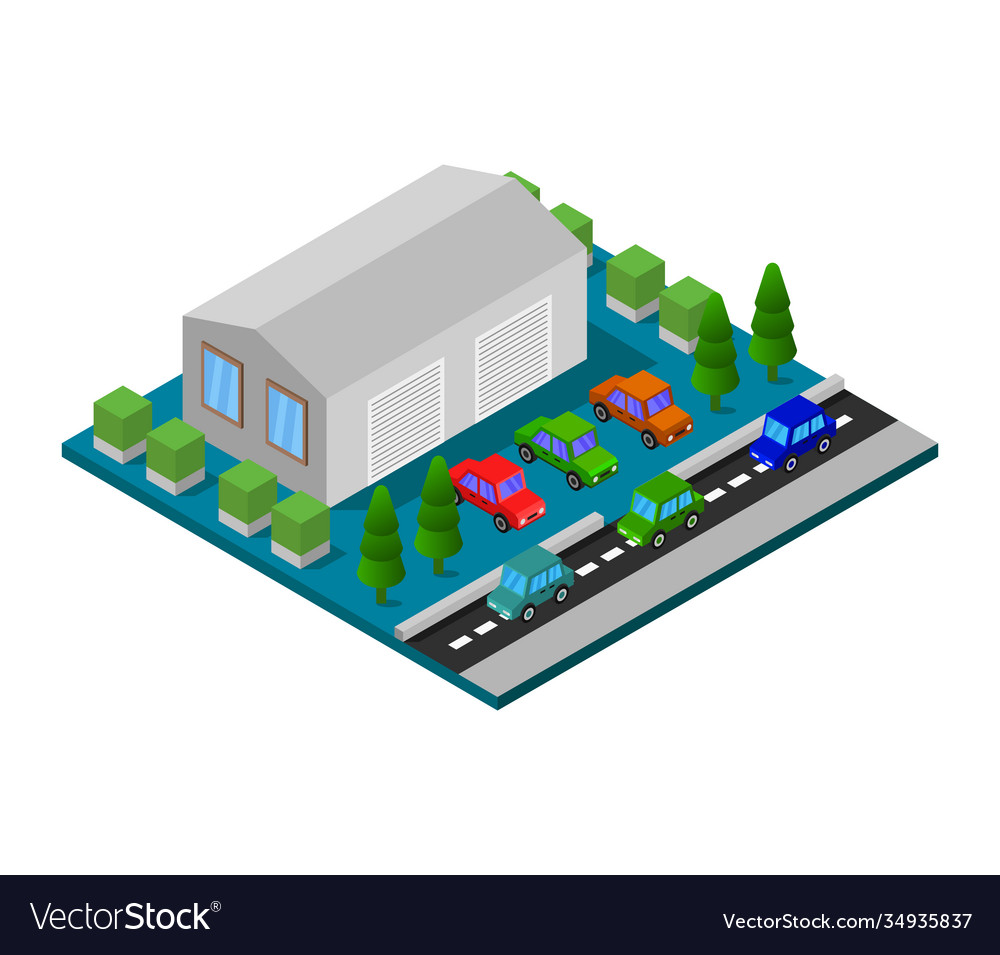 Isometrische Garage auf weißem Hintergrund