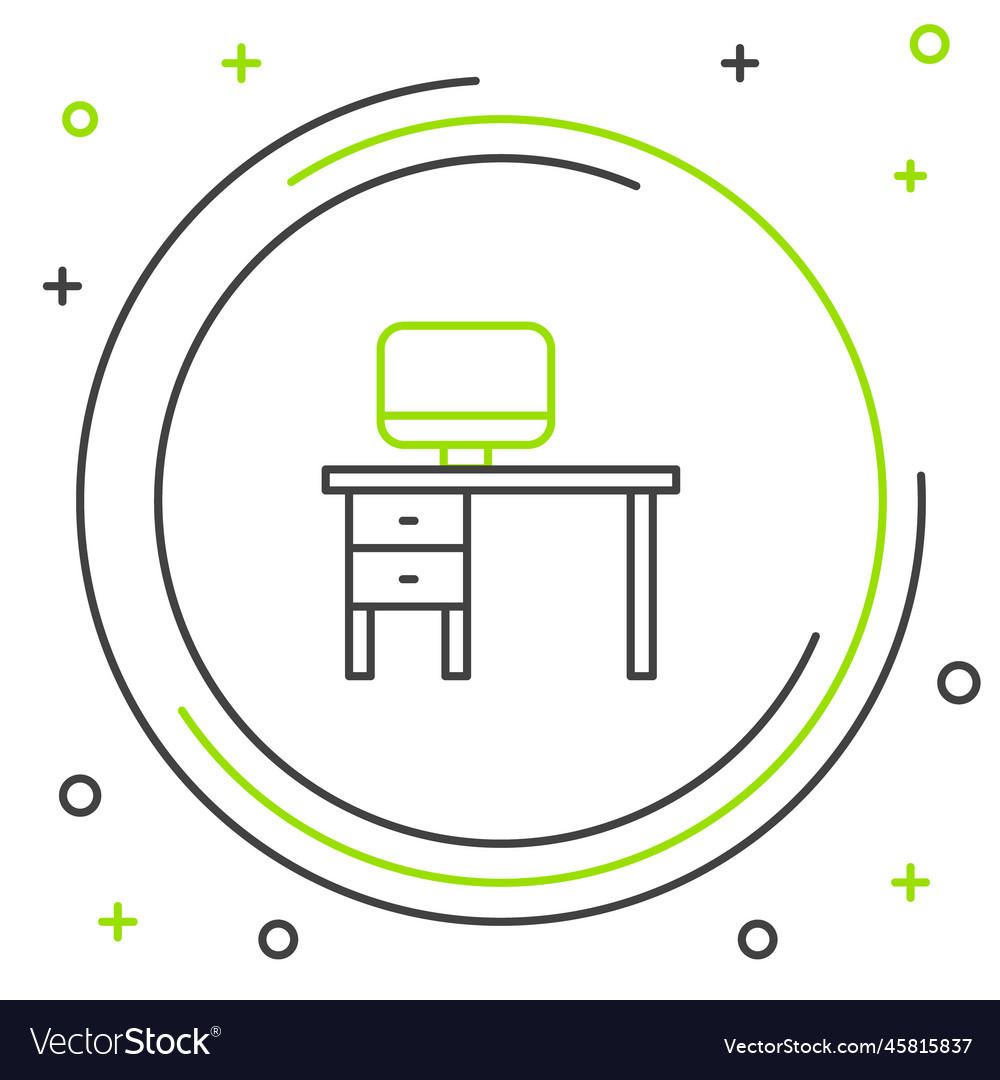Line computer monitor and desk icon isolated vector image Line computer monitor and desk icon isolated