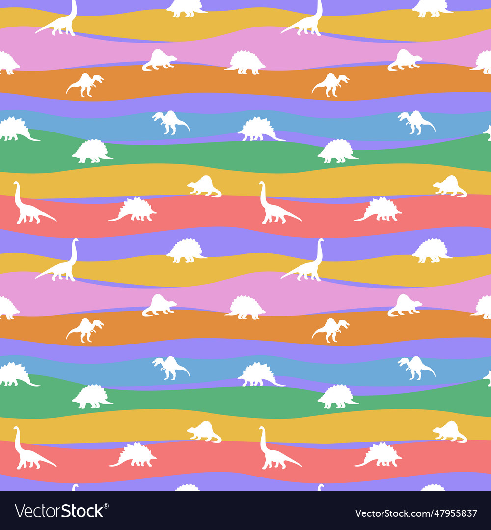 Seamless pattern with colorful dinosaurs