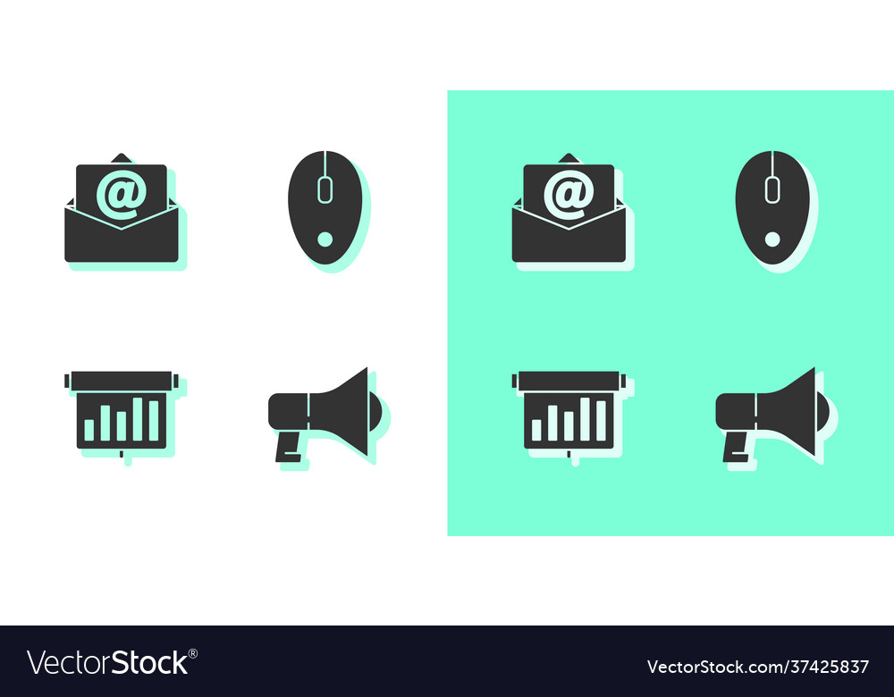 Set megaphone mail and e-mail board with graph vector image Set megaphone mail and e-mail board with graph
