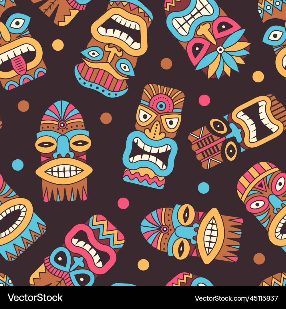 Tiki masks pattern authentic exotic tribal masks Vector Image