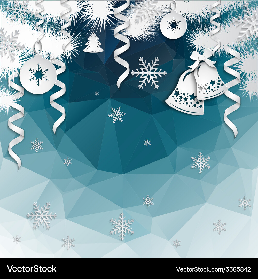 Christmas background with cut paper decorations Vector Image