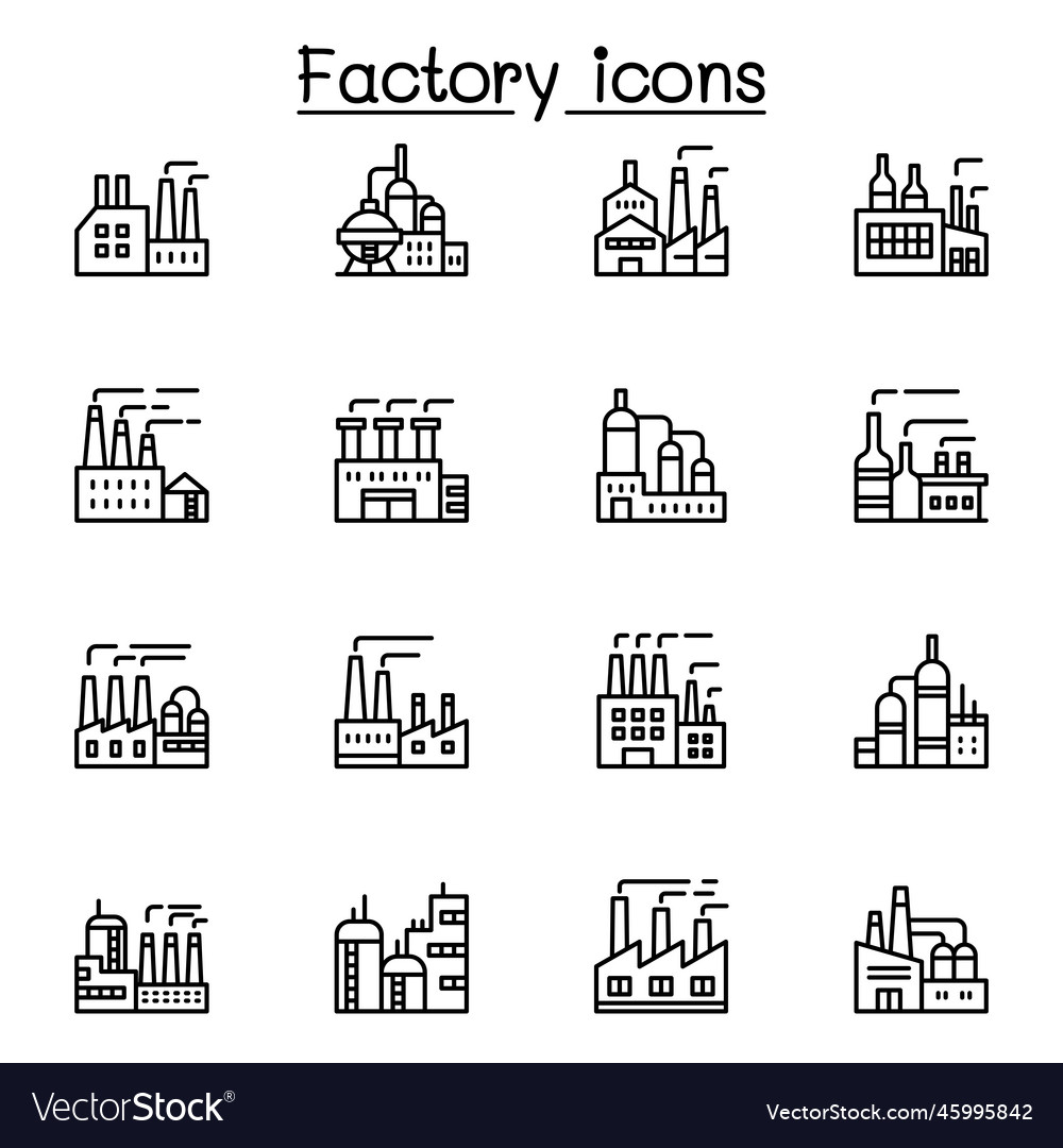 Factory icon set in thin line style Royalty Free Vector