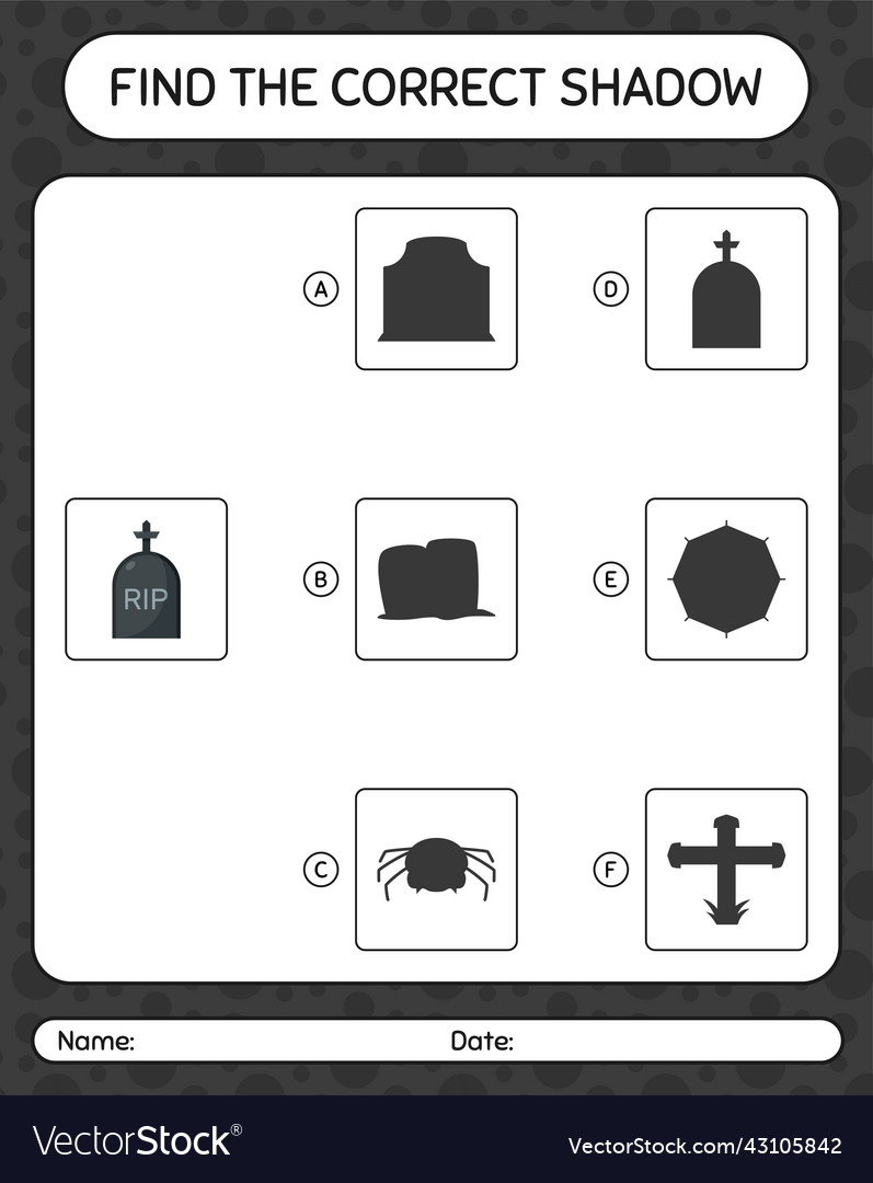 Find the correct shadows game with tombstone vector image Find the correct shadows game with tombstone