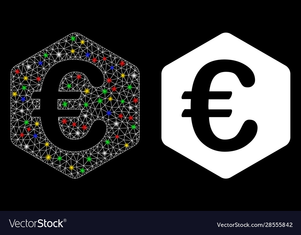 Glossy mesh network euro finance icon with flash