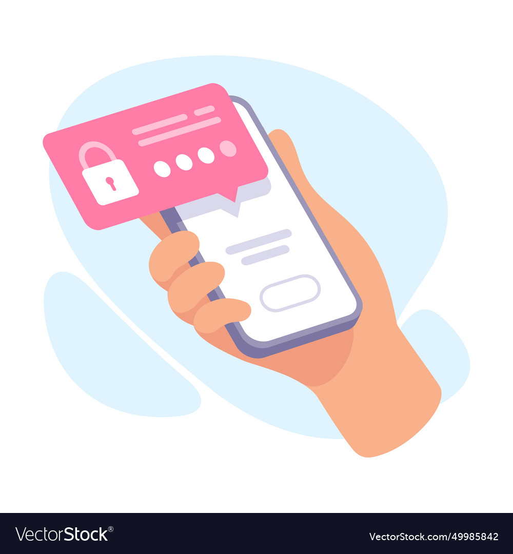 Hand hold mobile smartphone with password display