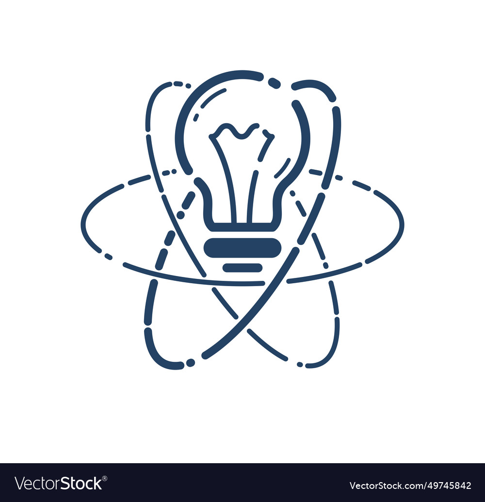 Light bulb idea with atom simple linear icon