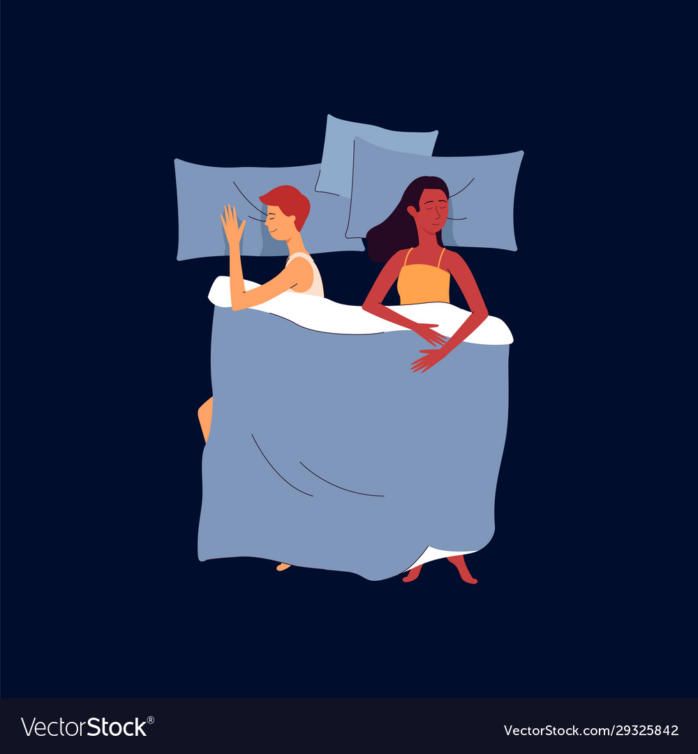 Man and african american woman sleeping flat