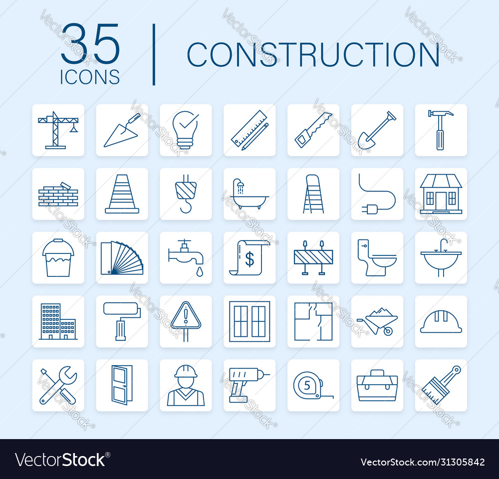 Outline web icons set construction and home