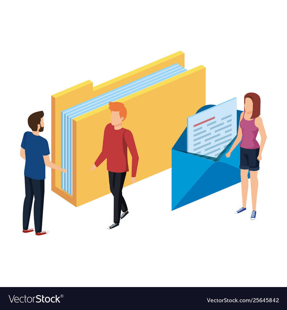 People with folder documents and envelope vector image People with folder documents and envelope
