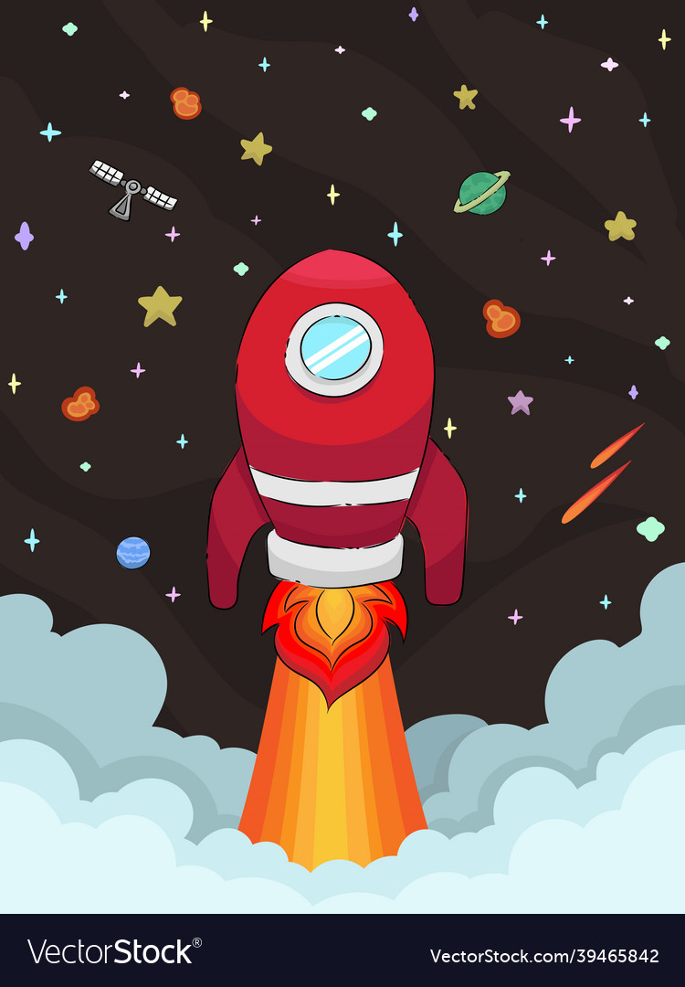 Red space craft lunch to the galaxy flat design vector image Red space craft lunch to the galaxy flat design