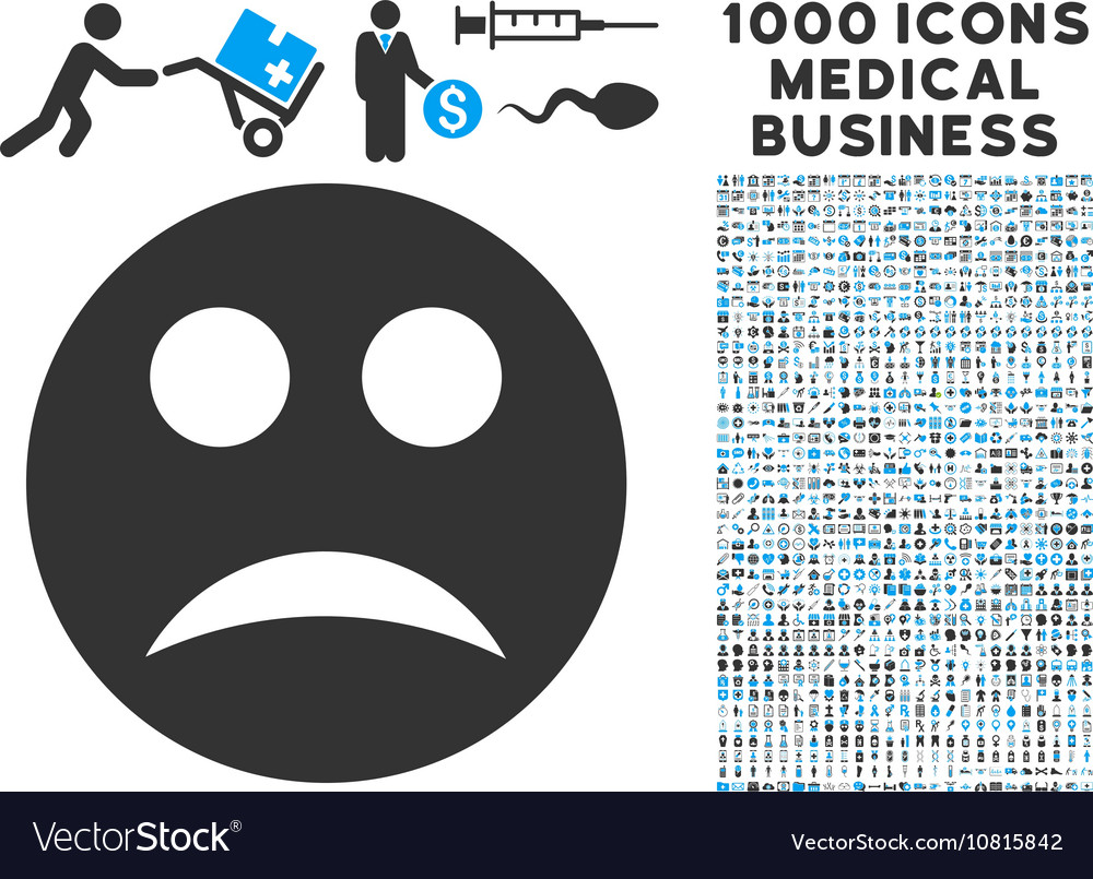 Sad icon with 1000 medical business symbols