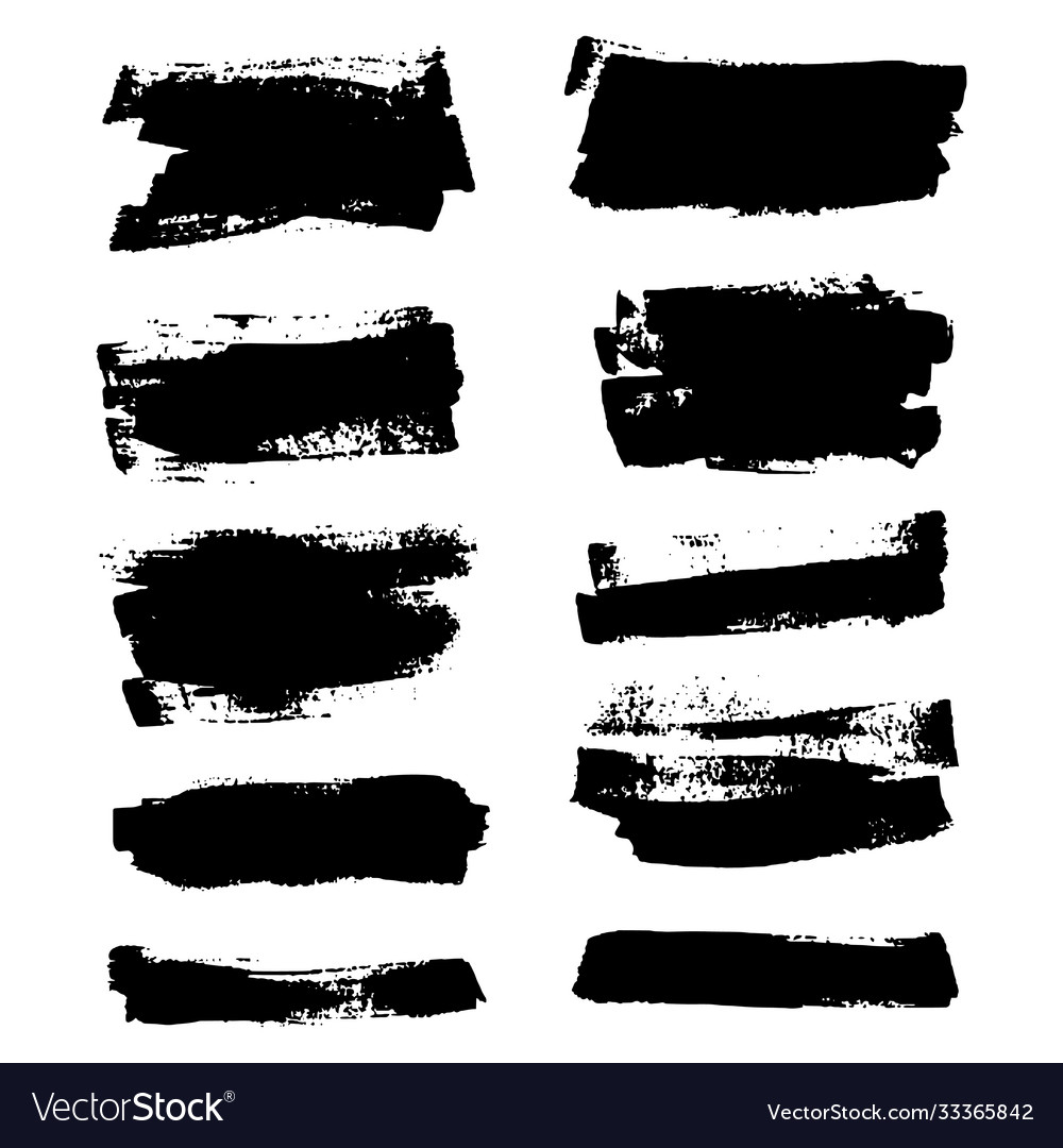Set brush strokes black ink grunge